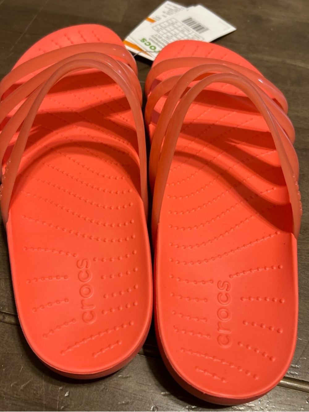 CROCS Women’s Crosssplash Glossy Strappy Slide Sandals - Coral - Picture 2 of 4